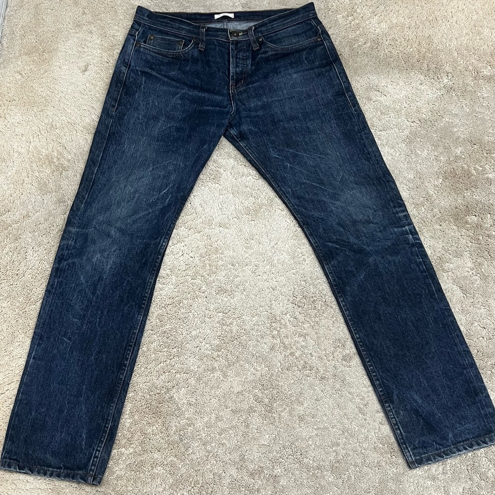The Unbranded Brand Indigo Selvedge Denim Mens Jeans Tapered Fit 14.5 oz
